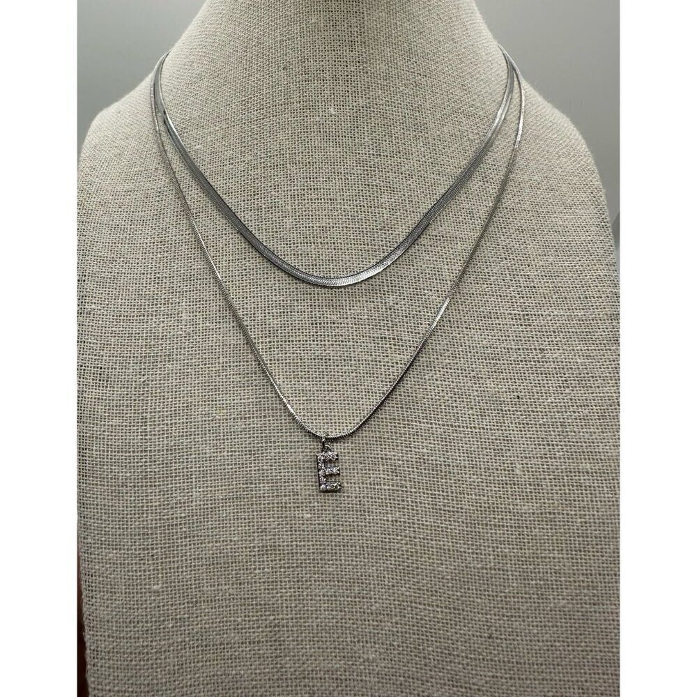 Letter E Necklace, Double Layer Initial E Pendant Necklace